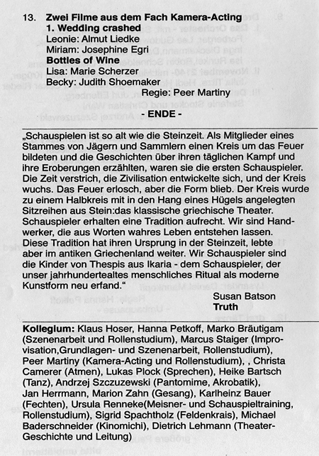 Schauspielschule Der Kreis, Öffentlicher Abend November 2014
